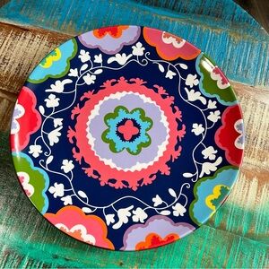 OUI By FRENCH BULL Floral Stencil Pattern 13” Round Serving Platter Decorative